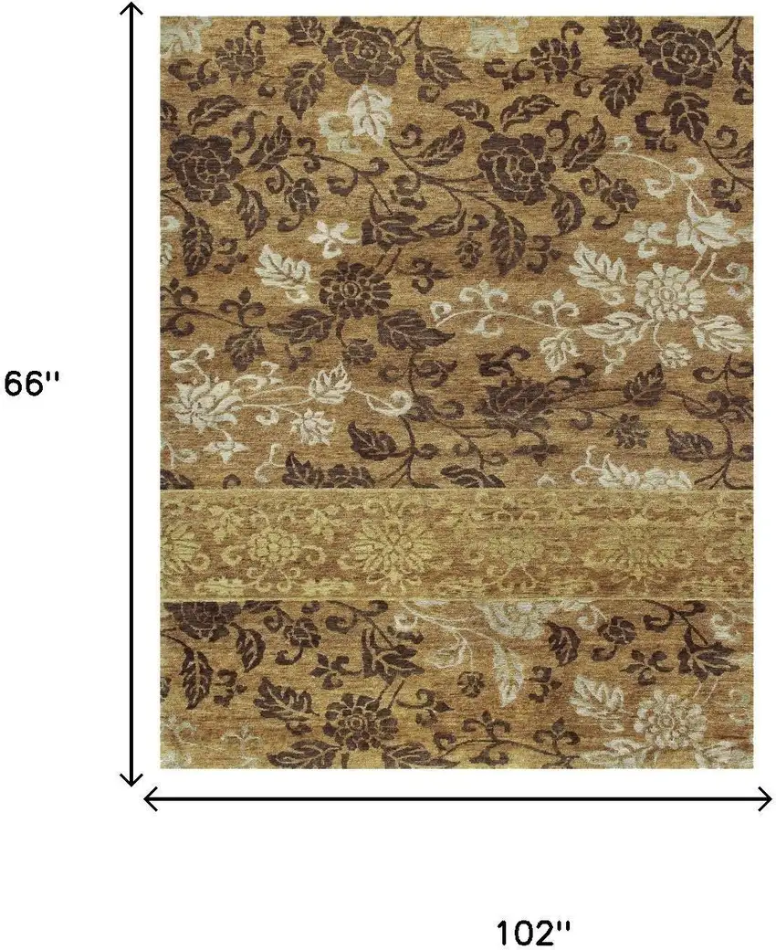 Brown Gold And Tan Floral Hand Knotted Area Rug Photo 5