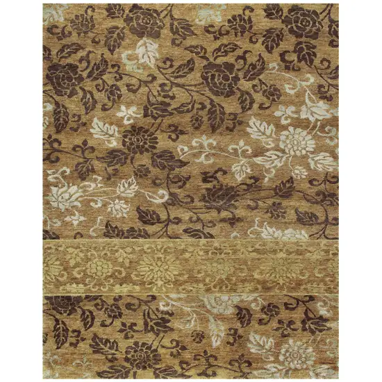 Brown Gold And Tan Floral Hand Knotted Area Rug Photo 2