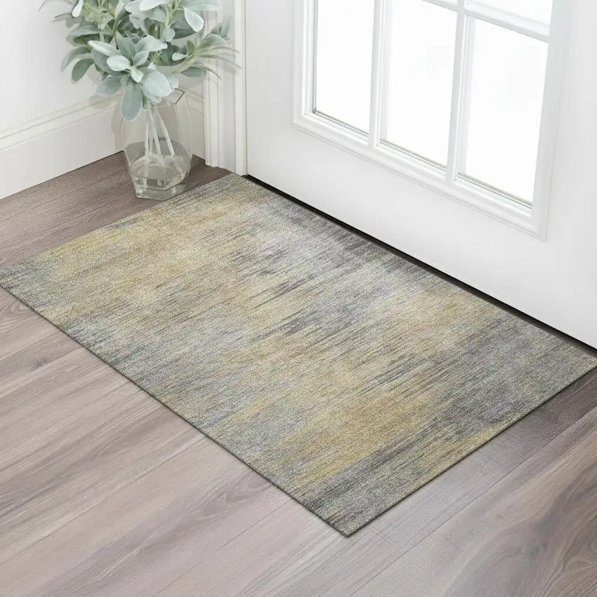 Brown Gold And Taupe Abstract Washable Area Rug With UV Protection Photo 1