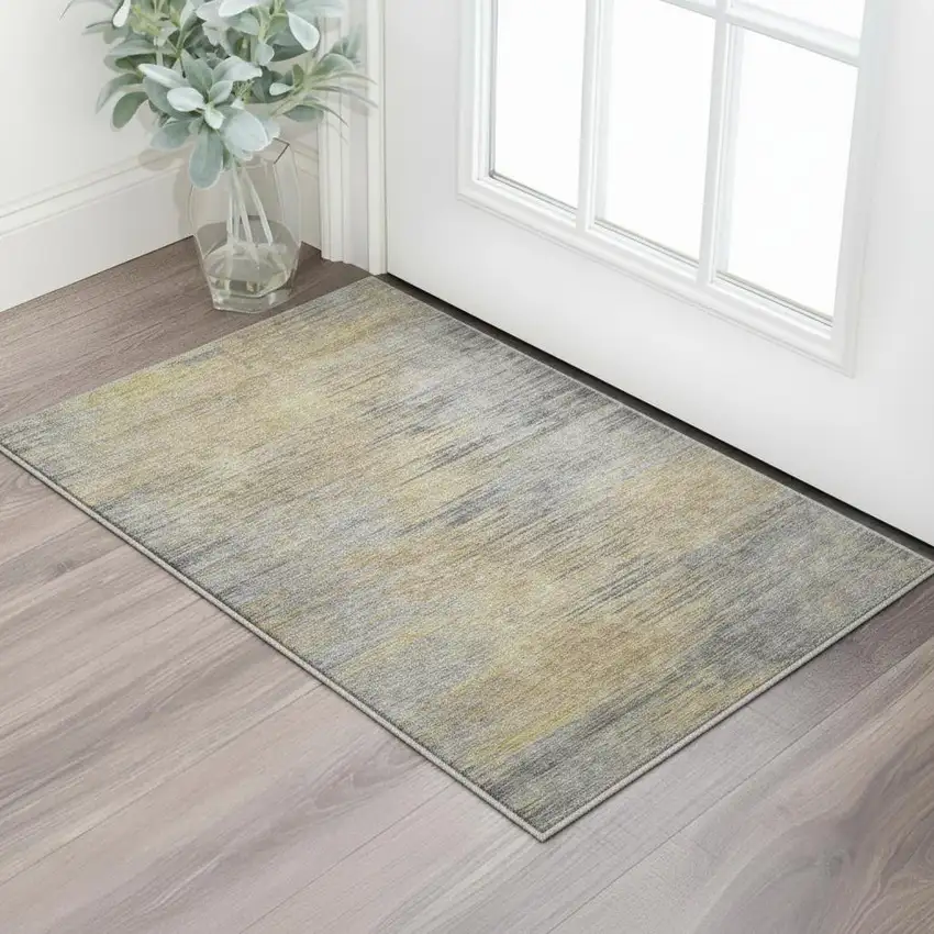 Brown Gold And Taupe Abstract Washable Area Rug With UV Protection Photo 2