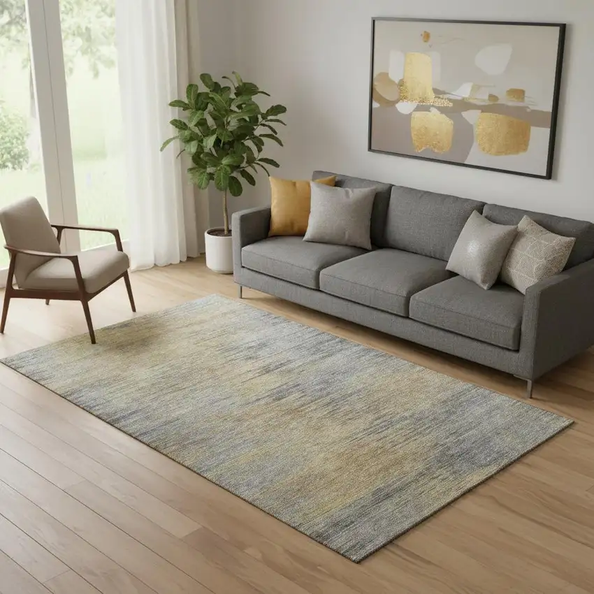 Brown Gold And Taupe Abstract Washable Area Rug With UV Protection Photo 1