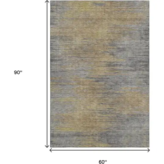 Brown Gold And Taupe Abstract Washable Area Rug With UV Protection Photo 3