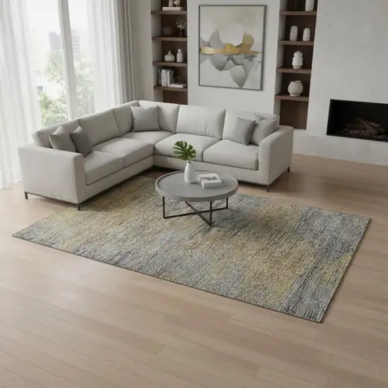 Brown Gold And Taupe Abstract Washable Area Rug With UV Protection Photo 2