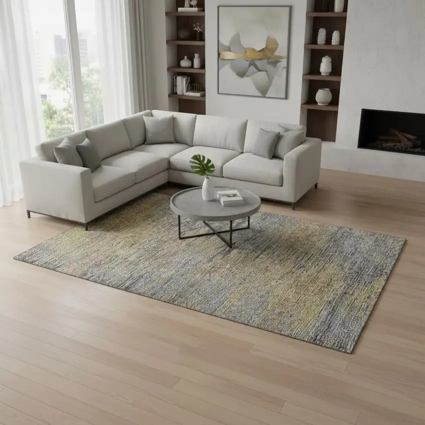 Brown Gold And Taupe Abstract Washable Area Rug With UV Protection Photo 2