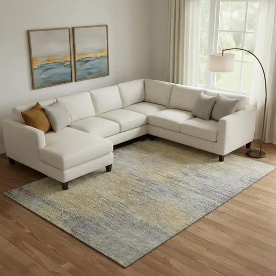 Brown Gold And Taupe Abstract Washable Area Rug With UV Protection Photo 1