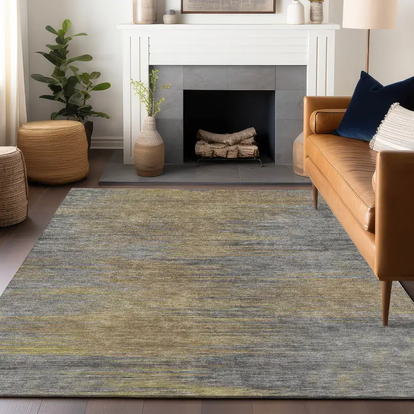 Brown Gold And Taupe Abstract Washable Area Rug With UV Protection Photo 6