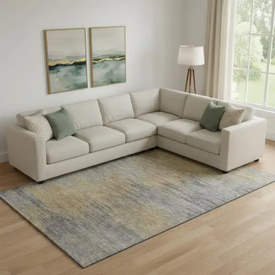 Brown Gold And Taupe Abstract Washable Area Rug With UV Protection Photo 1