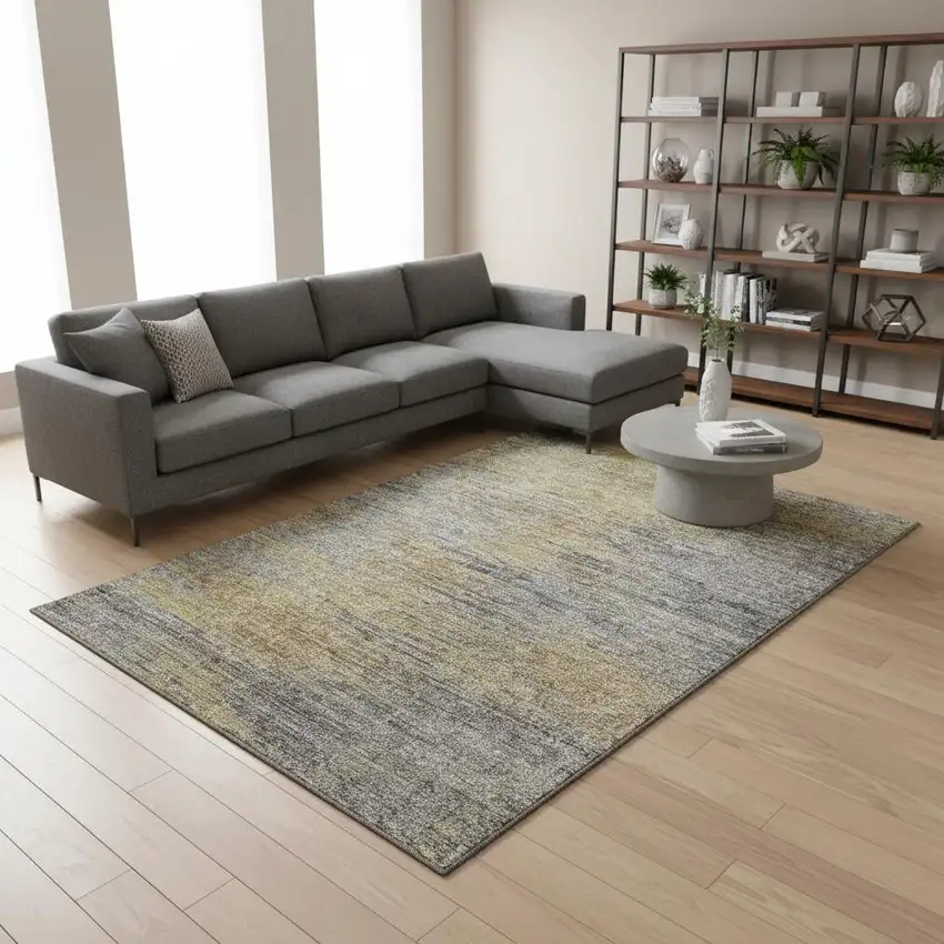 Brown Gold And Taupe Abstract Washable Area Rug With UV Protection Photo 2