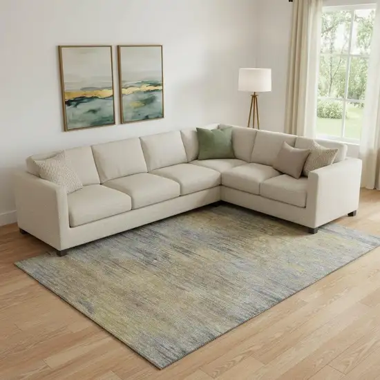 Brown Gold And Taupe Abstract Washable Area Rug With UV Protection Photo 1