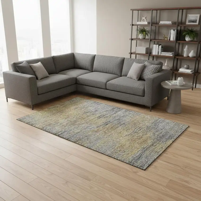 Brown Gold And Taupe Abstract Washable Area Rug With UV Protection Photo 2