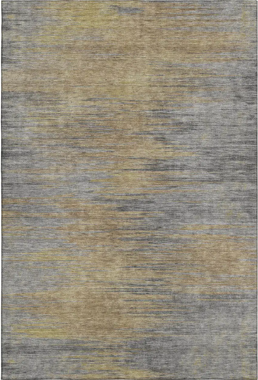 Brown Gold And Taupe Abstract Washable Area Rug With UV Protection Photo 1