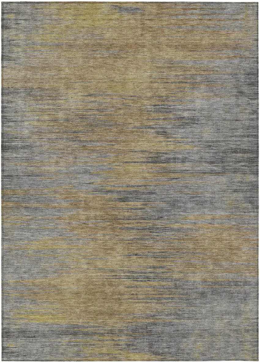 Brown Gold And Taupe Abstract Washable Indoor Outdoor Area Rug Photo 2