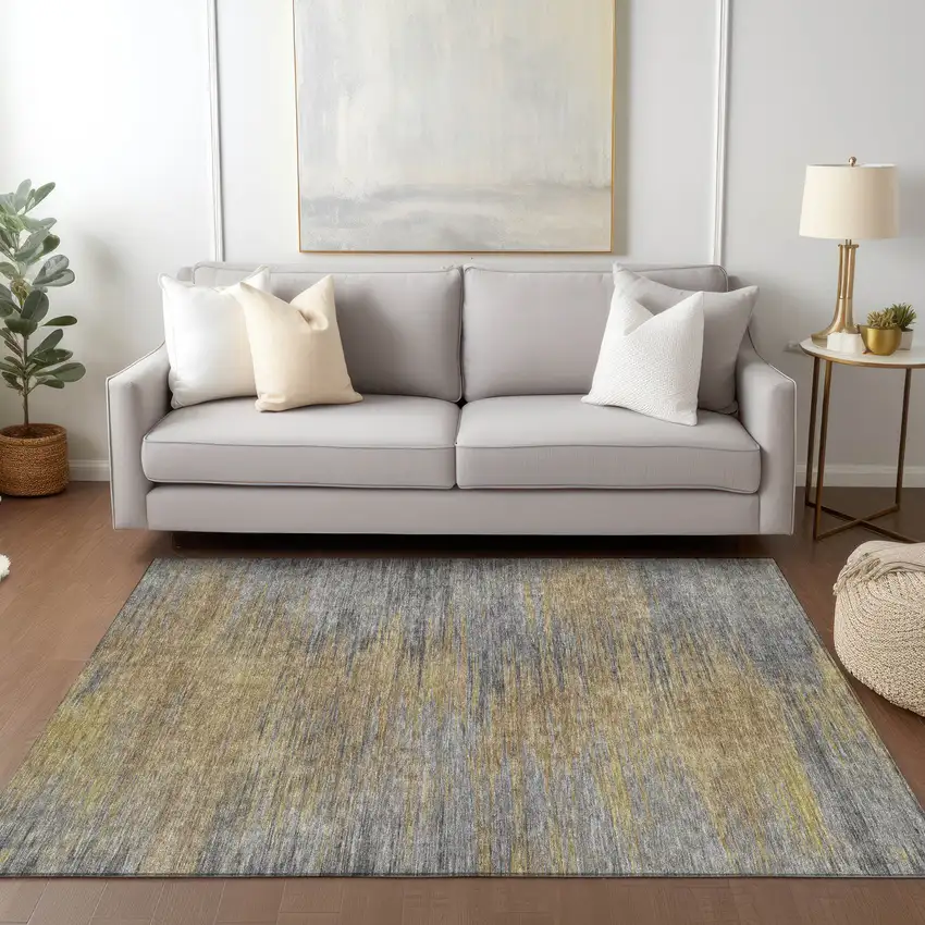 Brown Gold And Taupe Abstract Washable Indoor Outdoor Area Rug Photo 9