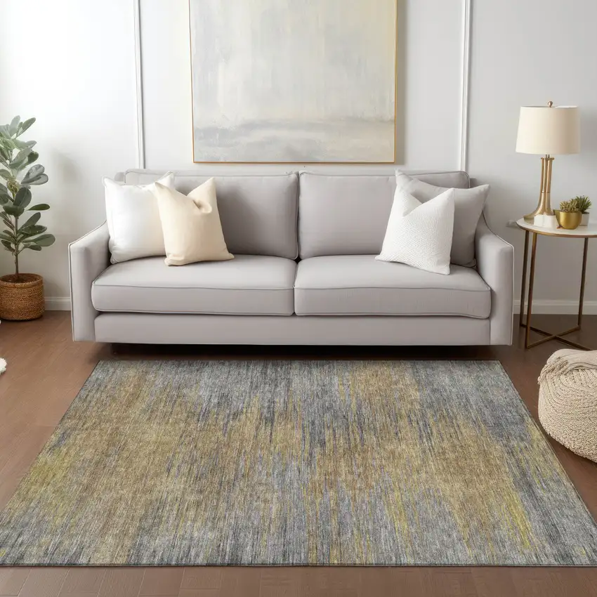 Brown Gold And Taupe Abstract Washable Indoor Outdoor Area Rug Photo 9