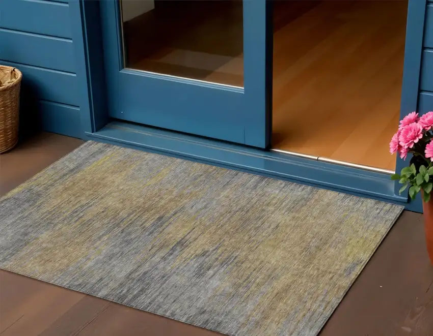 Brown Gold And Taupe Abstract Washable Indoor Outdoor Area Rug Photo 1