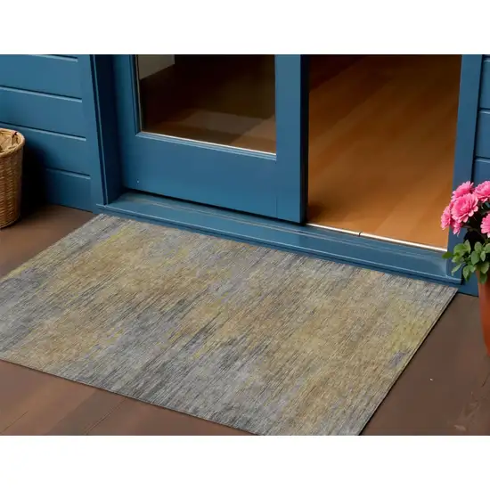 Brown Gold And Taupe Abstract Washable Indoor Outdoor Area Rug Photo 1