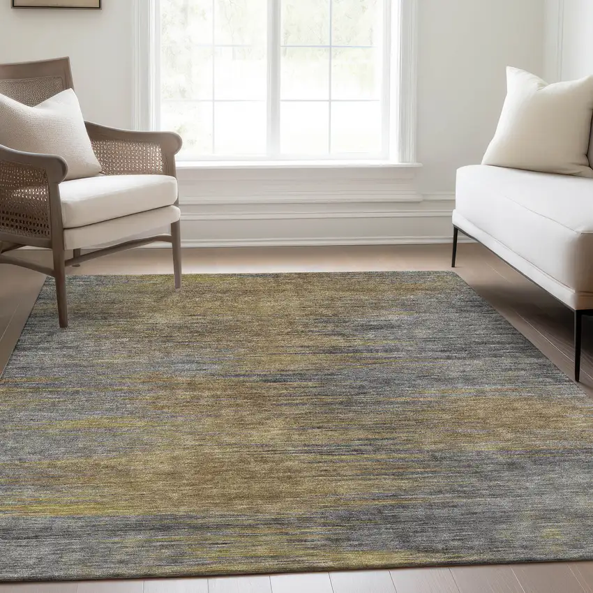 Brown Gold And Taupe Abstract Washable Indoor Outdoor Area Rug Photo 8