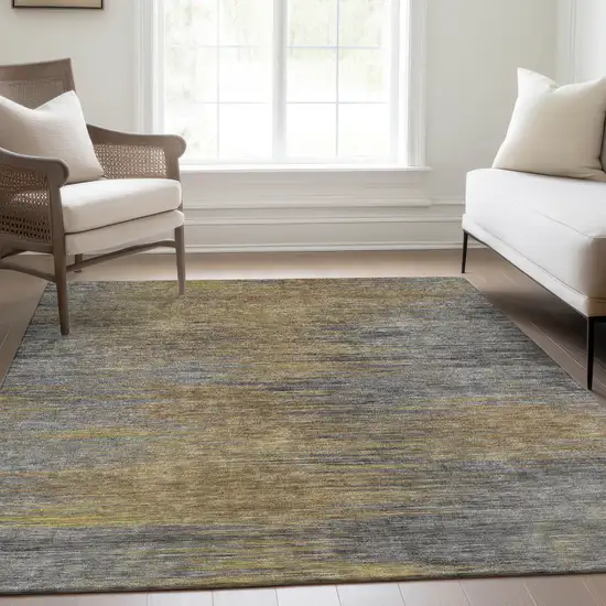 Brown Gold And Taupe Abstract Washable Indoor Outdoor Area Rug Photo 8