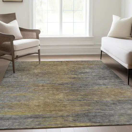 Brown Gold And Taupe Abstract Washable Indoor Outdoor Area Rug Photo 8