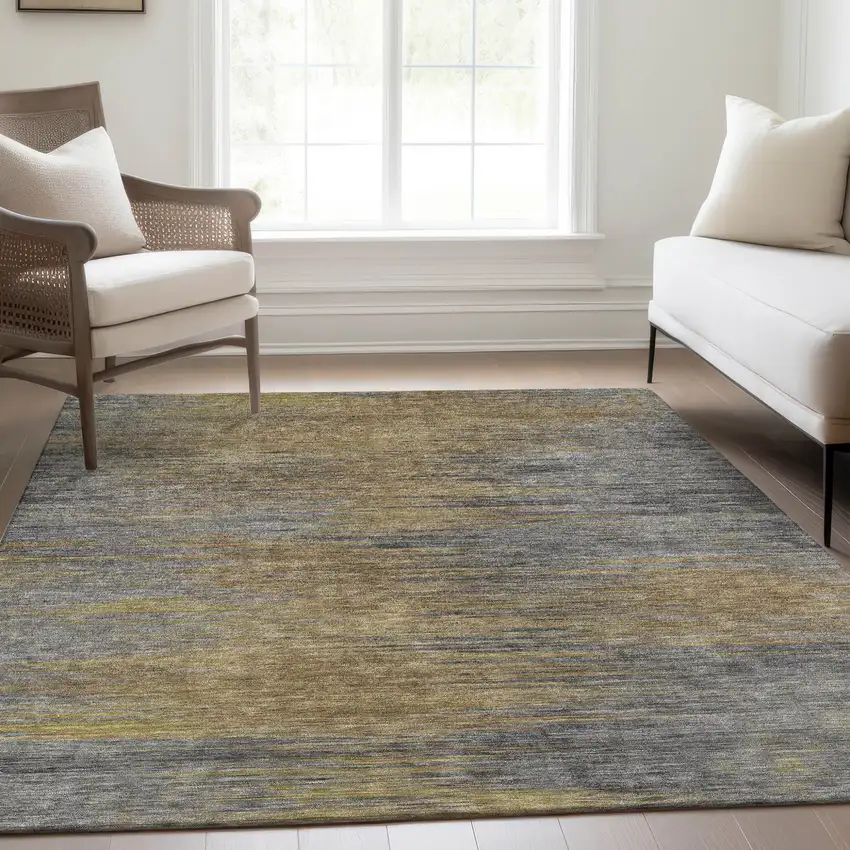 Brown Gold And Taupe Abstract Washable Indoor Outdoor Area Rug Photo 8