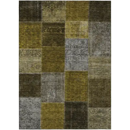 Brown Gold And Taupe Patchwork Washable Indoor Outdoor Area Rug Photo 2
