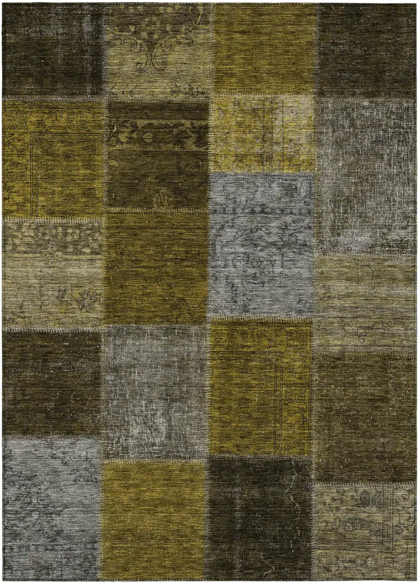 Brown Gold And Taupe Patchwork Washable Indoor Outdoor Area Rug Photo 2