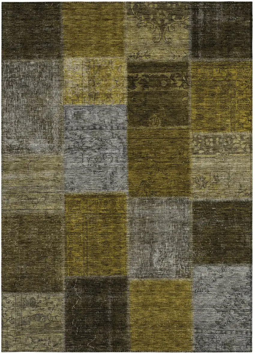 Brown Gold And Taupe Patchwork Washable Indoor Outdoor Area Rug Photo 6