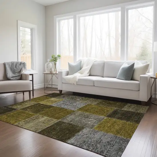 Brown Gold And Taupe Patchwork Washable Indoor Outdoor Area Rug Photo 9