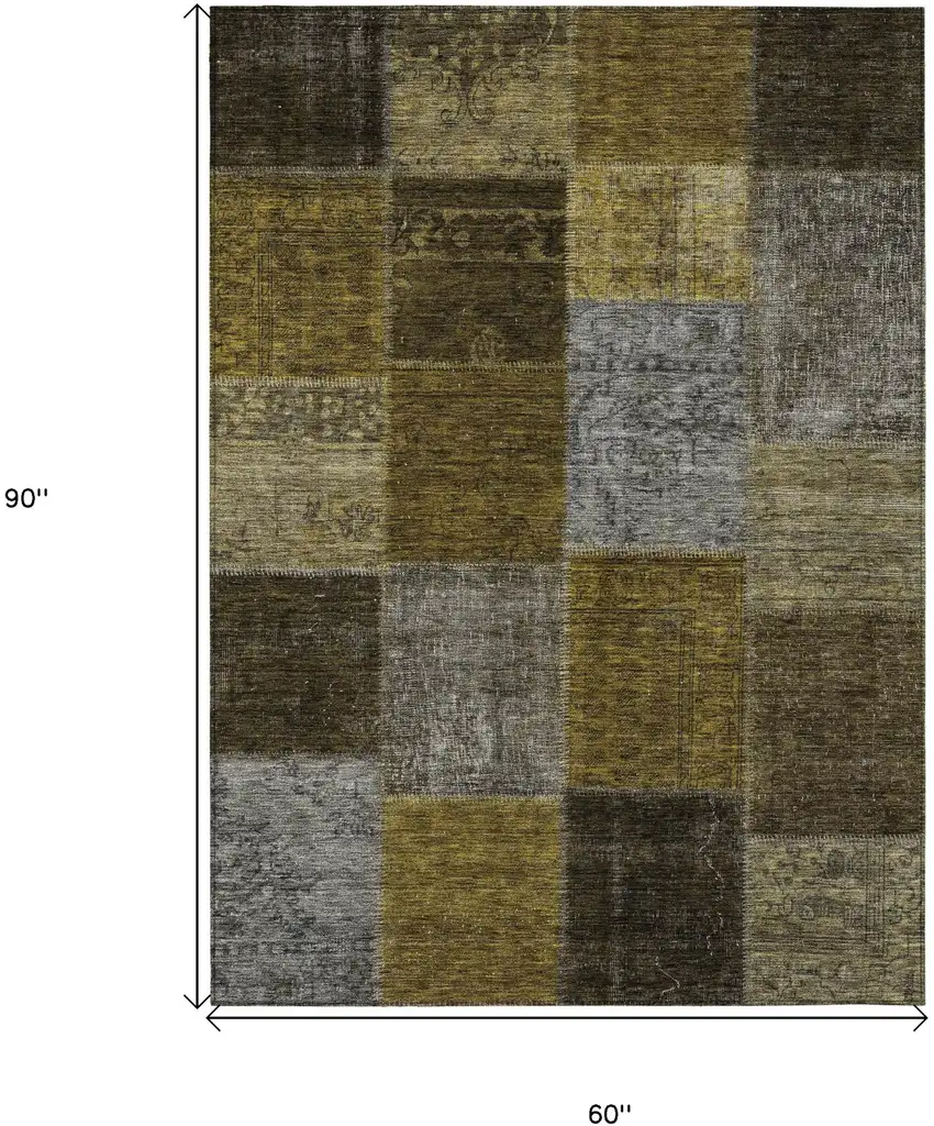 Brown Gold And Taupe Patchwork Washable Indoor Outdoor Area Rug Photo 3