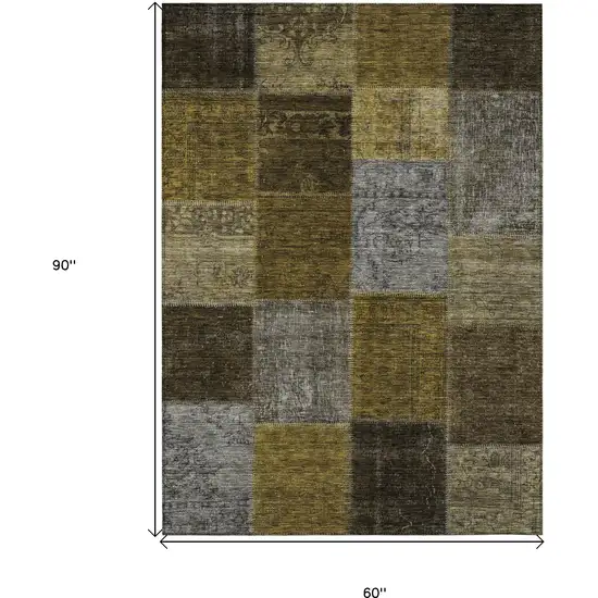 Brown Gold And Taupe Patchwork Washable Indoor Outdoor Area Rug Photo 3