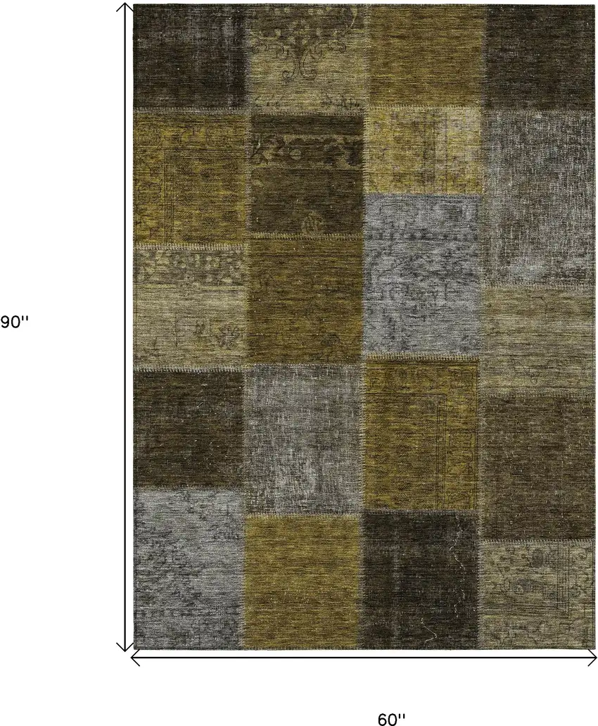 Brown Gold And Taupe Patchwork Washable Indoor Outdoor Area Rug Photo 3