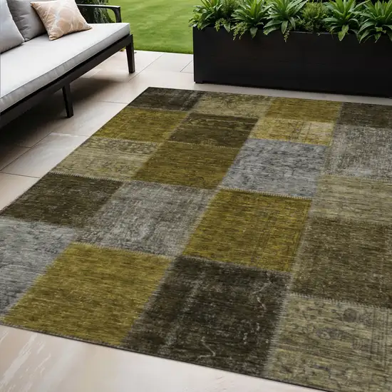 Brown Gold And Taupe Patchwork Washable Indoor Outdoor Area Rug Photo 1