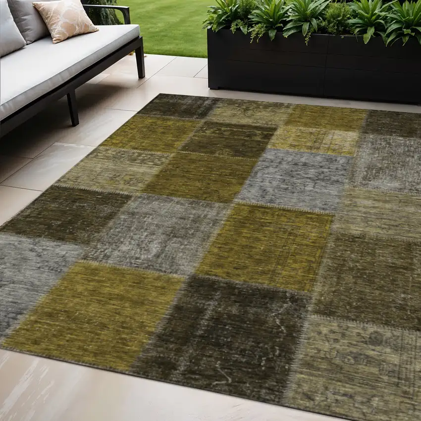 Brown Gold And Taupe Patchwork Washable Indoor Outdoor Area Rug Photo 1