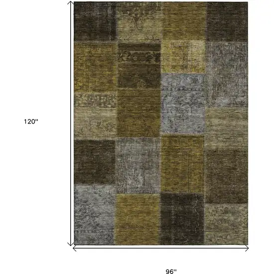 Brown Gold And Taupe Patchwork Washable Indoor Outdoor Area Rug Photo 3