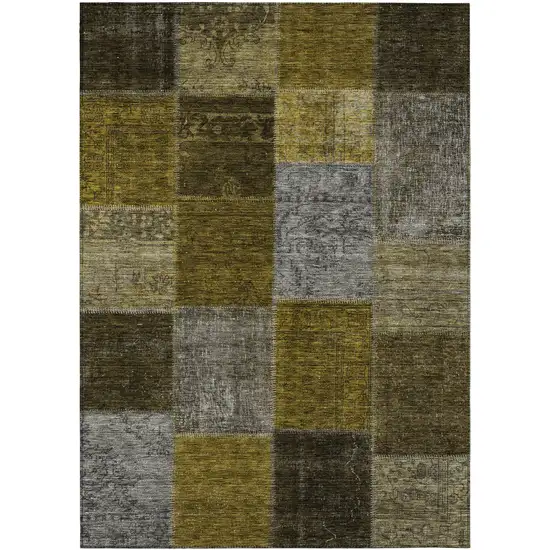 Brown Gold And Taupe Patchwork Washable Indoor Outdoor Area Rug Photo 2