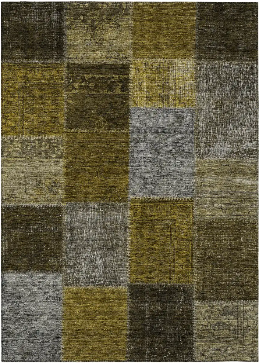 Brown Gold And Taupe Patchwork Washable Indoor Outdoor Area Rug Photo 2