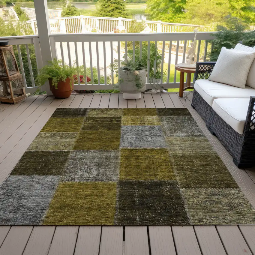 Brown Gold And Taupe Patchwork Washable Indoor Outdoor Area Rug Photo 7