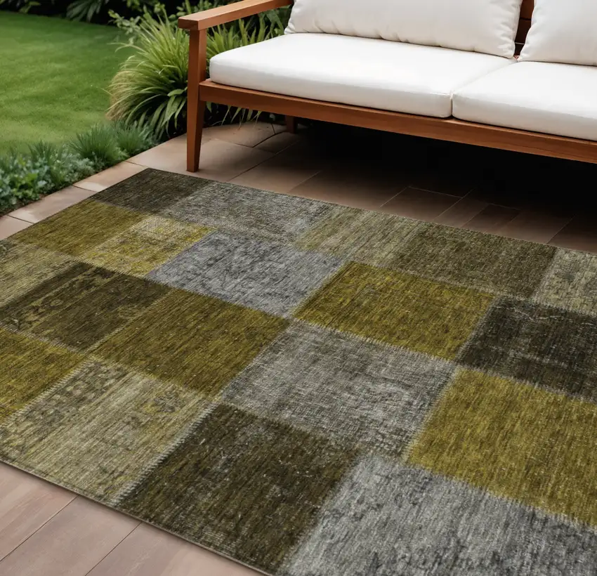 Brown Gold And Taupe Patchwork Washable Indoor Outdoor Area Rug Photo 1