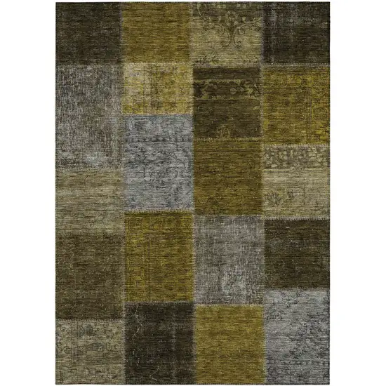 Brown Gold And Taupe Patchwork Washable Indoor Outdoor Area Rug Photo 6