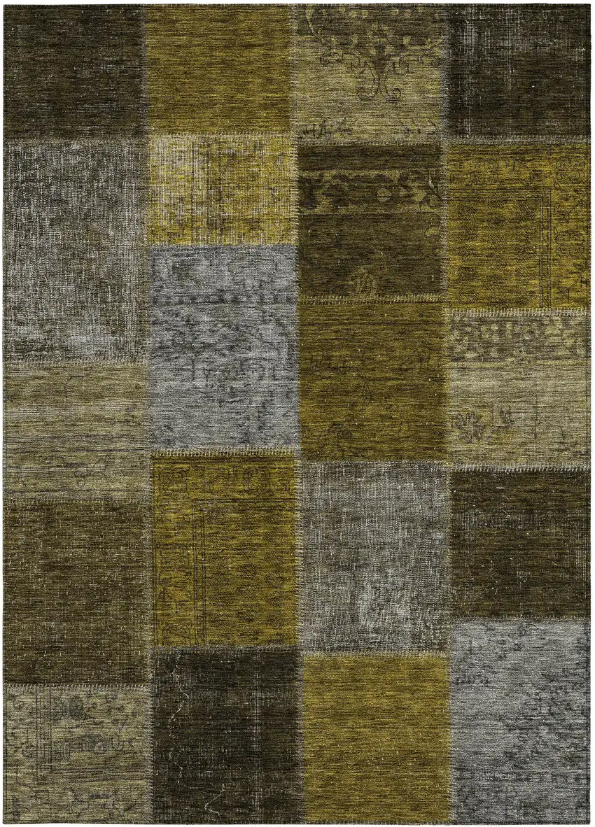 Brown Gold And Taupe Patchwork Washable Indoor Outdoor Area Rug Photo 6