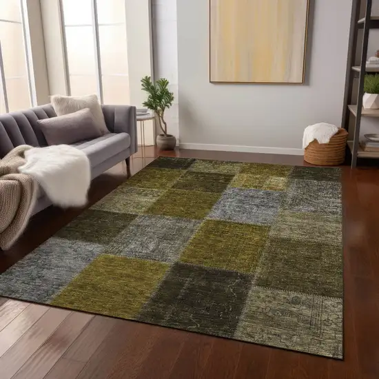 Brown Gold And Taupe Patchwork Washable Indoor Outdoor Area Rug Photo 8