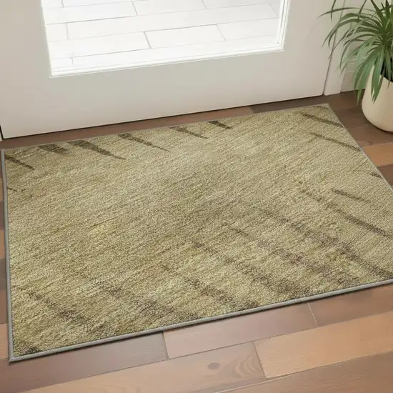 Brown Gold And Taupe Striped Washable Area Rug With UV Protection Photo 2