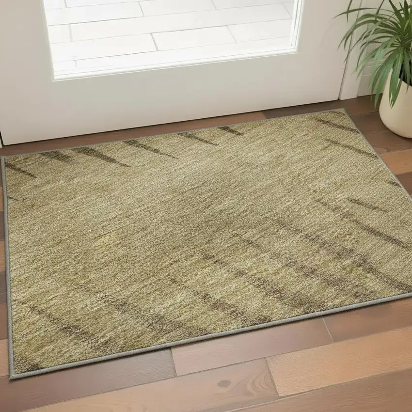 Brown Gold And Taupe Striped Washable Area Rug With UV Protection Photo 2