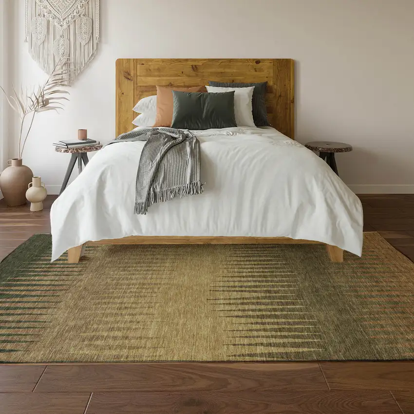 Brown Gold And Taupe Striped Washable Area Rug With UV Protection Photo 5