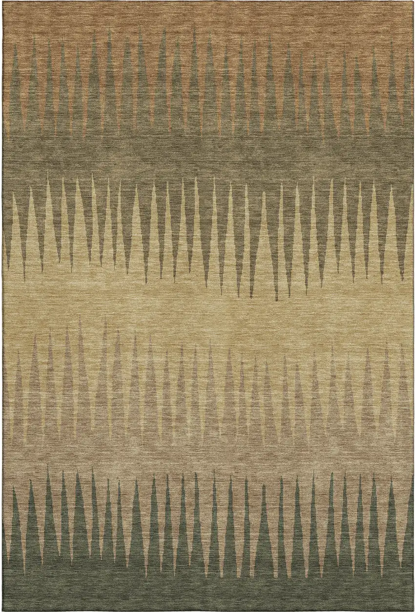 Brown Gold And Taupe Striped Washable Area Rug With UV Protection Photo 6