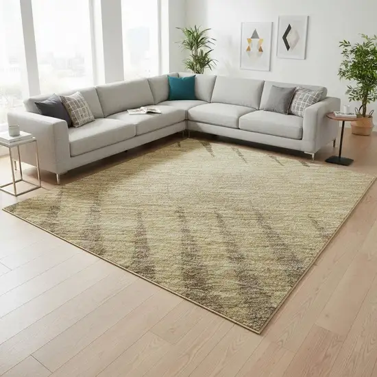 Brown Gold And Taupe Striped Washable Area Rug With UV Protection Photo 2