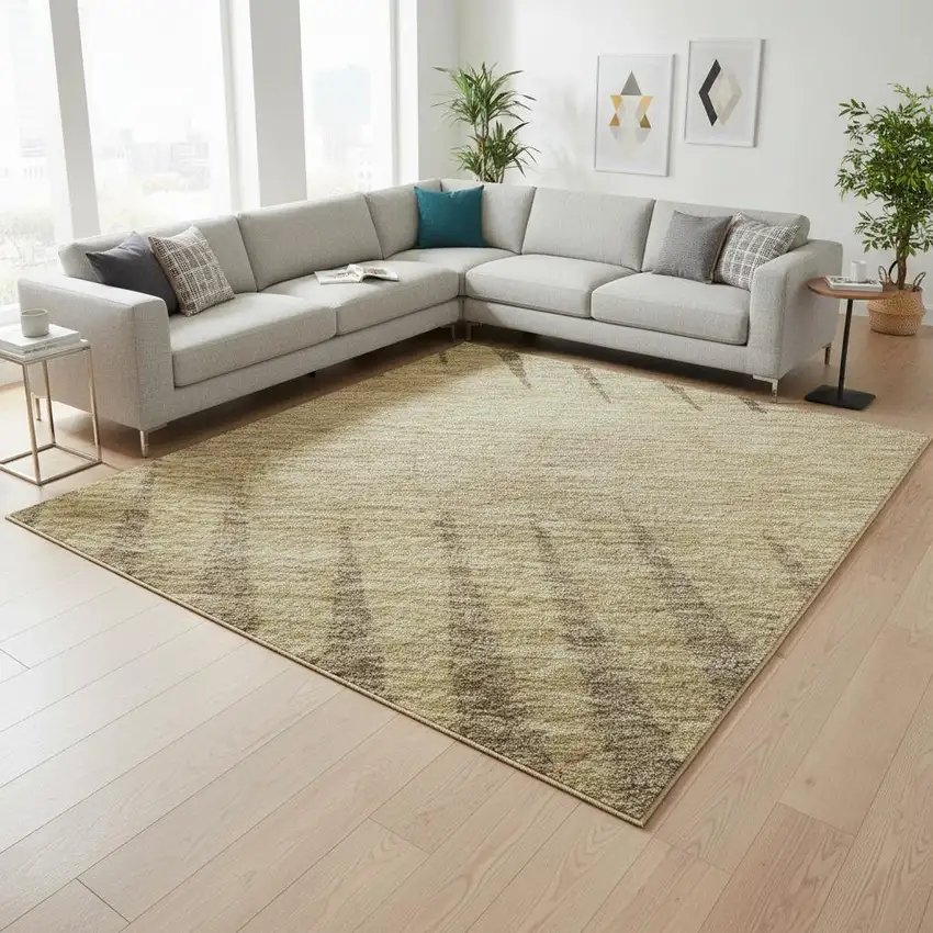 Brown Gold And Taupe Striped Washable Area Rug With UV Protection Photo 2