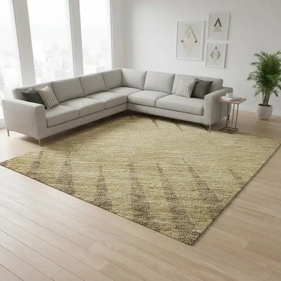 Brown Gold And Taupe Striped Washable Area Rug With UV Protection Photo 2