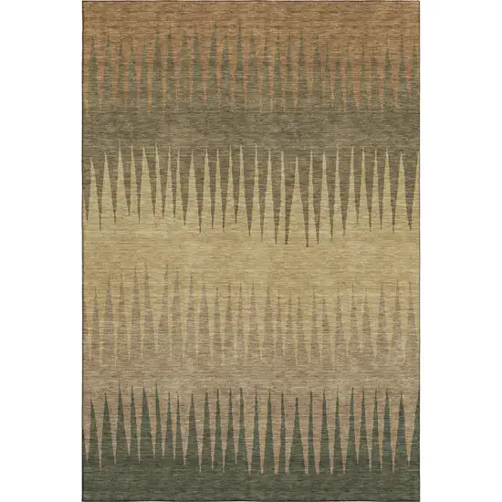 Brown Gold And Taupe Striped Washable Area Rug With UV Protection Photo 6