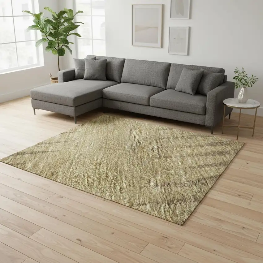 Brown Gold And Taupe Striped Washable Area Rug With UV Protection Photo 2